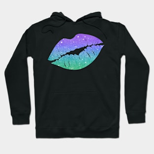 Pastel Green Blue Ombre Faux Glitter Lips Hoodie